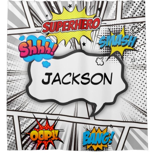 白黒漫画本カスタム シャワーカーテン (正面)