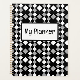白黒灰色の正方形の幾何学的 プランナー手帳