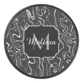 白黒灰色ダマスカス抽象芸術スワーズモノグラム アイスホッケーパック (正面)