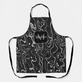 白黒灰色ダマスカス抽象芸術スワーズモノグラム エプロン (正面)