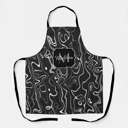 白黒灰色ダマスカス抽象芸術スワーズモノグラム エプロン (正面)