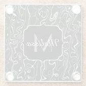 白黒灰色ダマスカス抽象芸術スワーズモノグラム ガラスコースター (裏面)