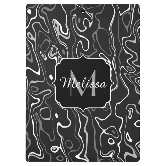 白黒灰色ダマスカス抽象芸術スワーズモノグラム クリップボード (裏面)