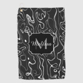 白黒灰色ダマスカス抽象芸術スワーズモノグラム ゴルフタオル (正面)