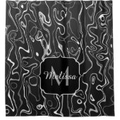 白黒灰色ダマスカス抽象芸術スワーズモノグラム シャワーカーテン (正面)