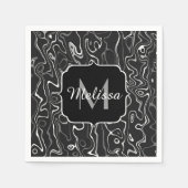 白黒灰色ダマスカス抽象芸術スワーズモノグラム スタンダードカクテルナプキン (正面)