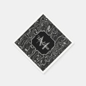 白黒灰色ダマスカス抽象芸術スワーズモノグラム スタンダードカクテルナプキン (角)