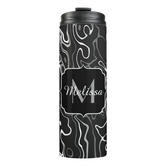 白黒灰色ダマスカス抽象芸術スワーズモノグラム タンブラー (正面)
