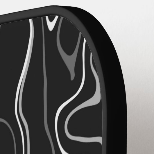 白黒灰色ダマスカス抽象芸術スワーズモノグラム ピックルボールラケット (左詳細)