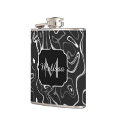 白黒灰色ダマスカス抽象芸術スワーズモノグラム フラスク (左)