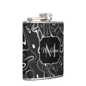 白黒灰色ダマスカス抽象芸術スワーズモノグラム フラスク (右)