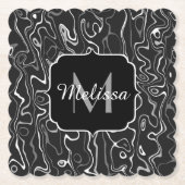 白黒灰色ダマスカス抽象芸術スワーズモノグラム ペーパーコースター (正面)