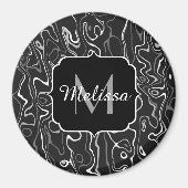 白黒灰色ダマスカス抽象芸術スワーズモノグラム マグネット (正面)