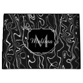 白黒灰色ダマスカス抽象芸術スワーズモノグラム ラージペーパーバッグ (正面)