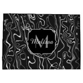 白黒灰色ダマスカス抽象芸術スワーズモノグラム ラージペーパーバッグ (裏面)