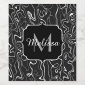 白黒灰色ダマスカス抽象芸術スワーズモノグラム ワインラベル (シングルラベル)