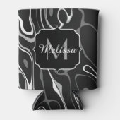 白黒灰色ダマスカス抽象芸術スワーズモノグラム 缶クーラー (正面)