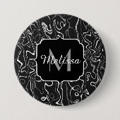 白黒灰色ダマスカス抽象芸術スワーズモノグラム 缶バッジ (正面)