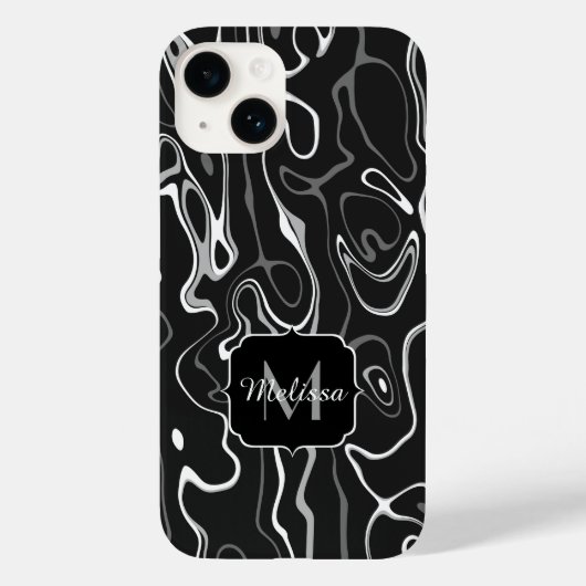 白黒灰色ダマスカス抽象芸術スワーズモノグラム Case-Mate iPhoneケース (裏面)