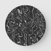 白黒灰色ダマスカス抽象芸術旋回 ラウンド壁時計 (正面)