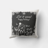 白黒炭雪だるま雪 クッション (裏面)