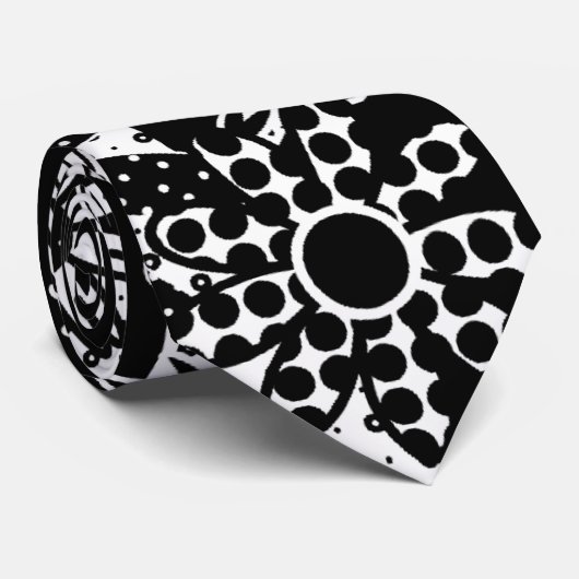 白黒点々のあるな花のタイ ネクタイ (ロール)