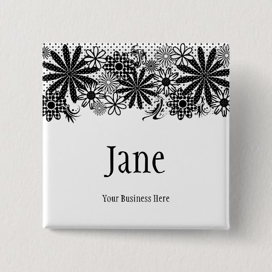 白黒点々のあるな花の名前入りの記章ボタン 缶バッジ (正面)