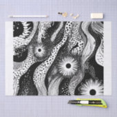 白黒点々のある波 薄葉紙 (クラフト)