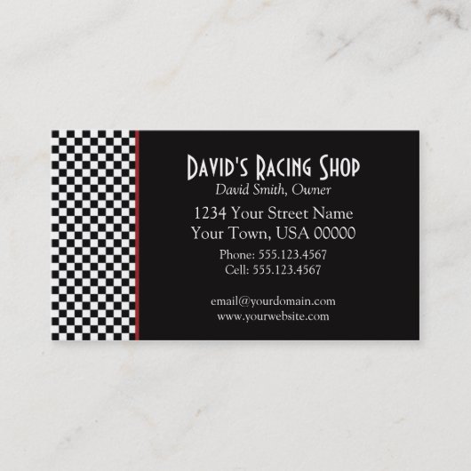 白黒点検の赤のストライプの名刺 名刺 (正面)