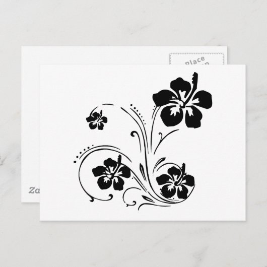 白黒熱帯花図形ベクターポストカー ポストカード (正面/裏面)