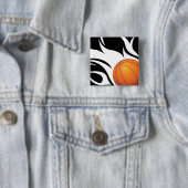 白黒燃えるようなバスケットボール 缶バッジ (インサイチュ)