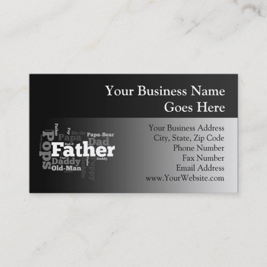 白黒父の単語のコラージュ 名刺 (正面)