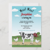 白黒牛とチキンズファーム納屋周囲の庭誕生田 招待状 (正面)