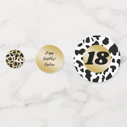 白黒牛の皮と金ゴールド、蹄鉄と写真 コンフェッティ (裏面)