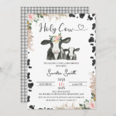 白黒牛ふくらはぎフローラ牛プリント赤ちゃんシャワー 招待状 (正面/裏面)