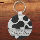 白黒牛プリントありがとう キーホルダー (正面)