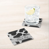 白黒牛プリントありがとう スクエアペーパーコースター (インサイチュ)