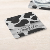 白黒牛プリントありがとう スクエアペーパーコースター (アングル)