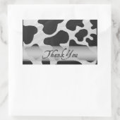 白黒牛プリントありがとう 長方形シール (バッグ)