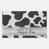 白黒牛プリントありがとう 長方形シール (正面)