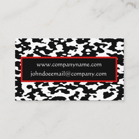 白黒牛プリントの赤いボーダー 名刺 (裏面)