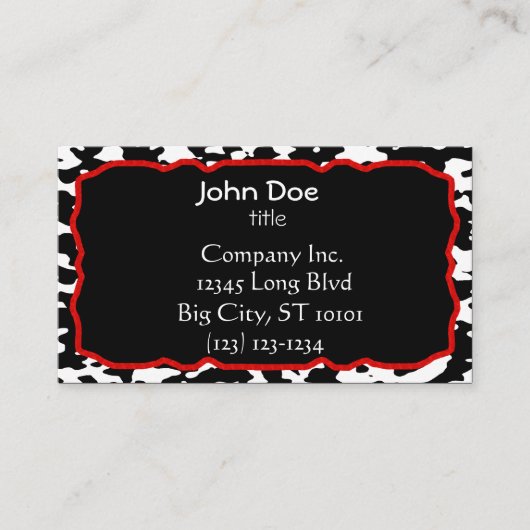白黒牛プリントの赤いボーダー 名刺 (正面)