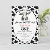 白黒牛プリントホーリーカウファースト誕生日 招待状 (スタンド正面)