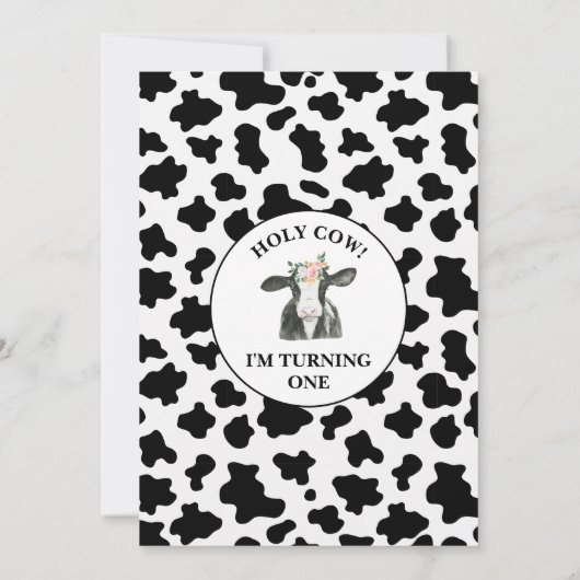白黒牛プリントホーリーカウファースト誕生日 招待状 (裏面)