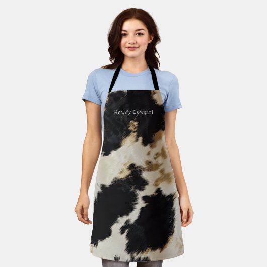 白黒牛革 エプロン (着用した状態)