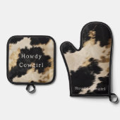 白黒牛革 鍋つかみ&鍋敷きセット (正面)