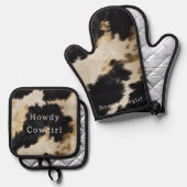 白黒牛革 鍋つかみ&鍋敷きセット (正面/裏面)