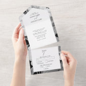 白黒牡丹の水色フローラ結婚ズ オールインワン招待状 (貼ってはがせる)