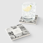 白黒牡丹の水色フローラ結婚ズ ストーンコースター (横)