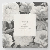 白黒牡丹の水色フローラ結婚ズ ストーンコースター (正面)